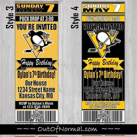 Pittsburgh Penguins Themed Birthday Invitation Tickets NHL | Hockey ...