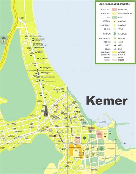 Kemer hotels and sightseeings map - Ontheworldmap.com