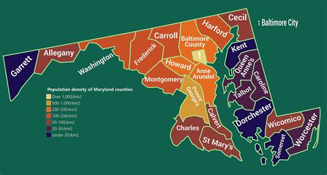 Population density of Maryland counties (2018) | Maryland, Baltimore ...