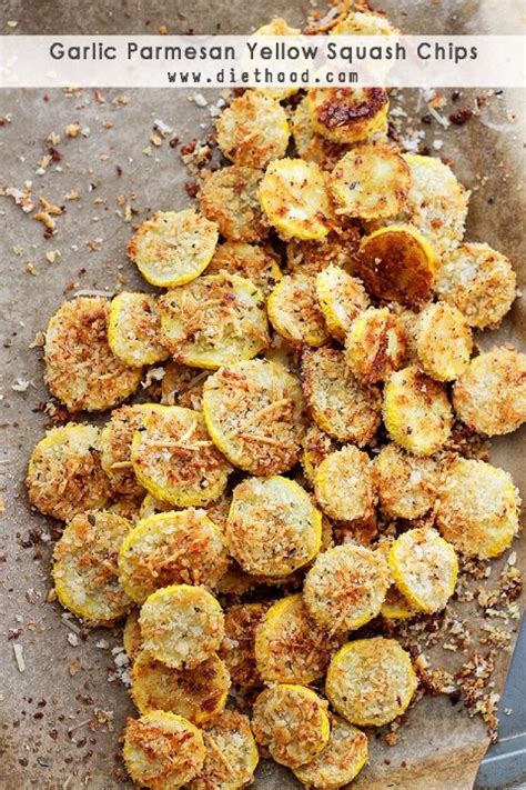 Garlic Parmesan Yellow Squash Chips Recipe | Diethood | Recipes, Yellow squash chips, Food