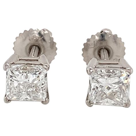 Gia Certified Platinum Ascher Cut Diamond Studs at 1stDibs