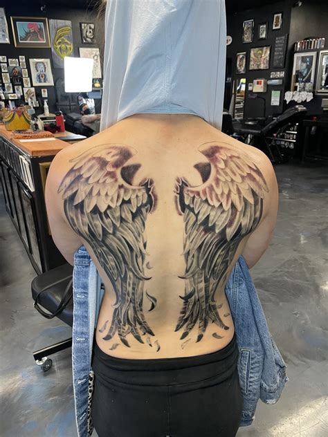 Dark Angel Wings Tattoo by Brandon Castillo | Sixer Tattoos