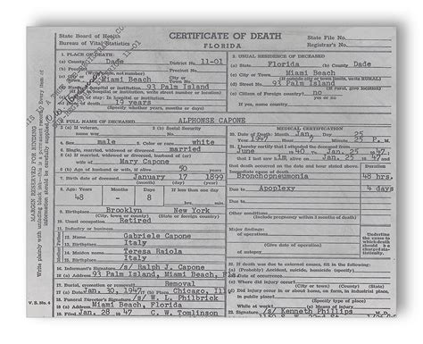 Al Capone Death Certificate - 11" x 14" Mono Tone Print (Choose Your C – Per Diem Printing