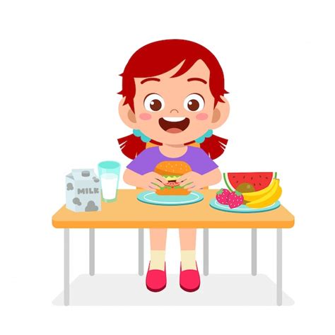 Premium Vector | Illustration of happy cute girl eat healthy food