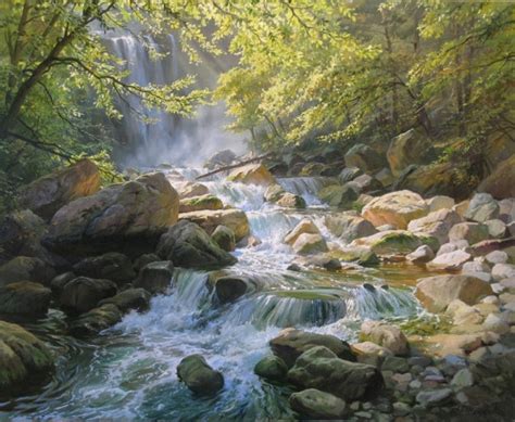 Waterfall Painting by Alexander Shenderov Original Landscape - Etsy | Waterfall paintings ...