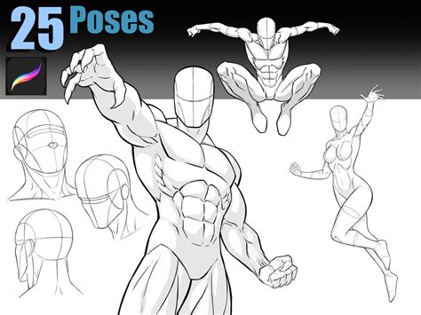 Procreate Pose Pack 25 Stamps Superhero Figures - Etsy