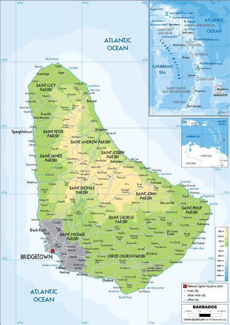 Large size Physical Map of Barbados - Worldometer