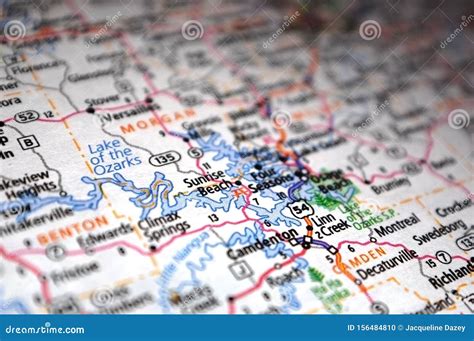 Extreme Close-up of Sunrise Beach, Missouri in a Map Stock Photo - Image of background ...