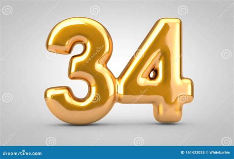 Gold Metal Number 34 Thirty Four Isolated On White Background 3d ...