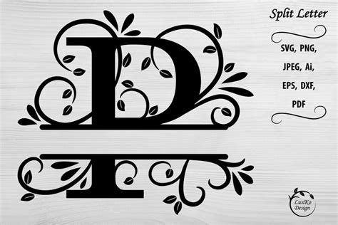 Letter P. Split monogram letter P. SVG, DXF floral alphabet