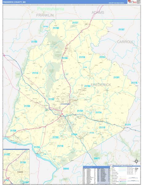 Frederick County, MD Zip Code Wall Map Basic Style by MarketMAPS - MapSales