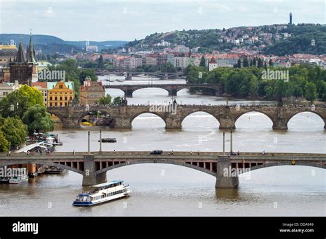 View on bridges across Vltava river in Prague, Czech Republic Stock ...