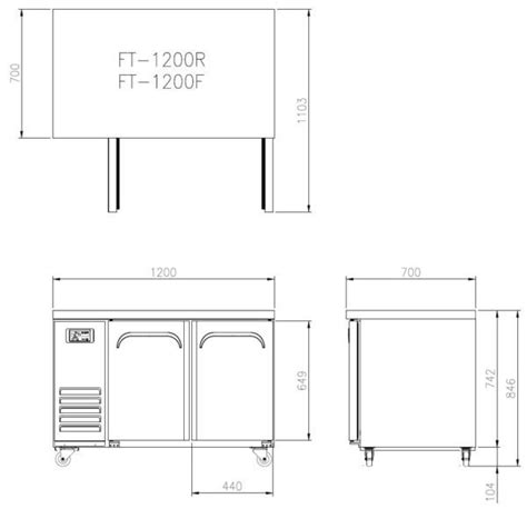 FRESH Underbench Fridge 2 Doors 1200mm FT-1200R