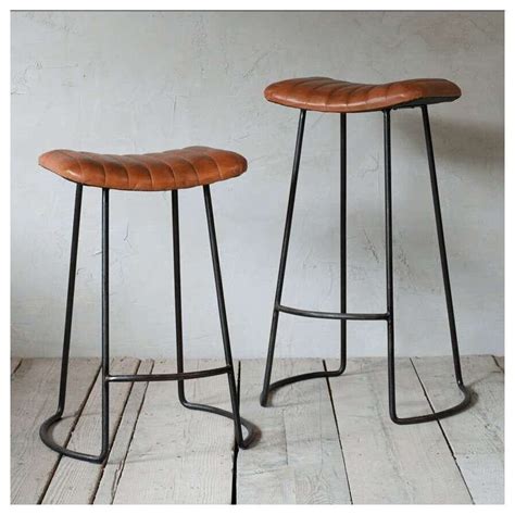 Tan Ribbed Leather and Iron Bar Stool | Accessories for the Home