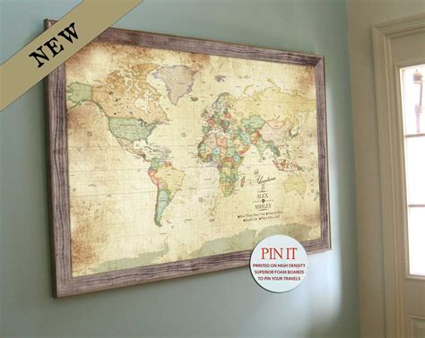 World map wall art Worldmap framed Push Pin Map Push Pin