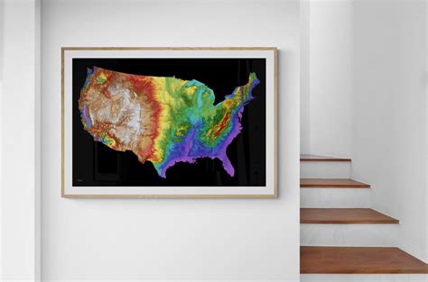 USA Color Elevation Map contiguous States With State Boundaries - Etsy