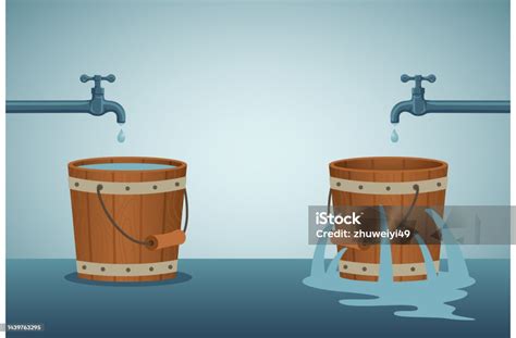 Leaking Bucket Contrast Between Business Stock Illustration - Download Image Now - Bucket ...