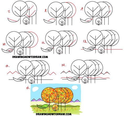 How to Draw Fall / Autumn Scene from the Word "Fall" - Easy Cartoon ...