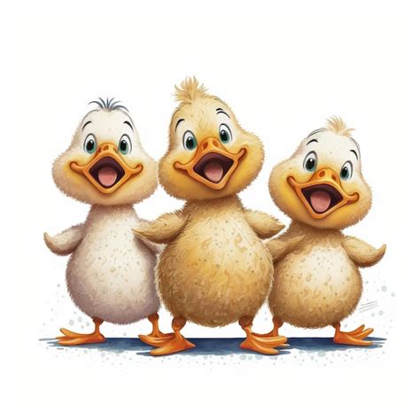 Premium Photo | -3 happy ducks cartoon drawing illustration digital duck