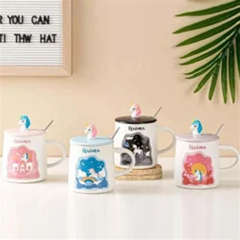 Unicorn Mug with 3D Unicorn lid & Spoon ( available in Blue , Pink ...