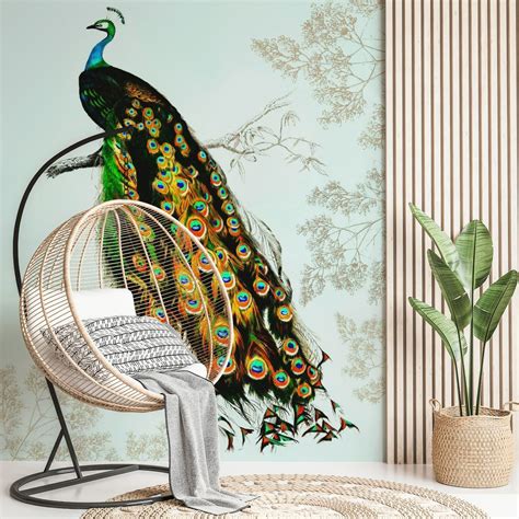 Buy Floral Peacock Wallpaper Online - Happywall