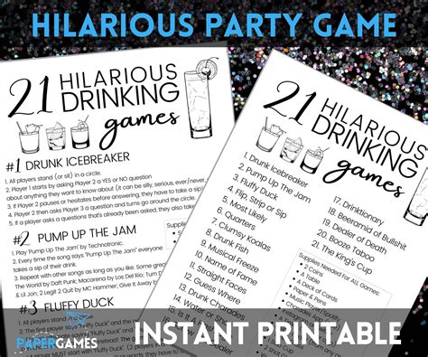 21 Hilarious Drinking Games Printable Party Games, 21st Birthday Party ...