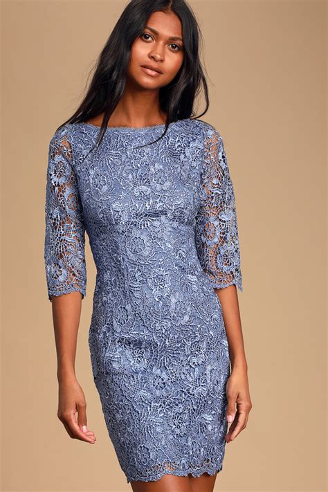 Elegant Slate Blue Dress - Lace Dress - Lace Bodycon Dress - Lulus