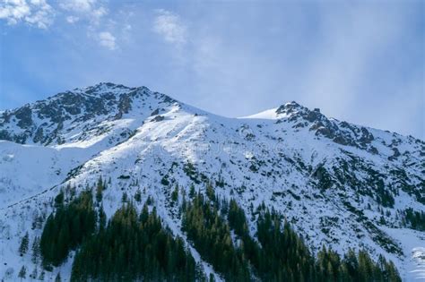 Snowy Mountain Peaks. Mountain Landscape. Winter in the Mountains. Blue ...