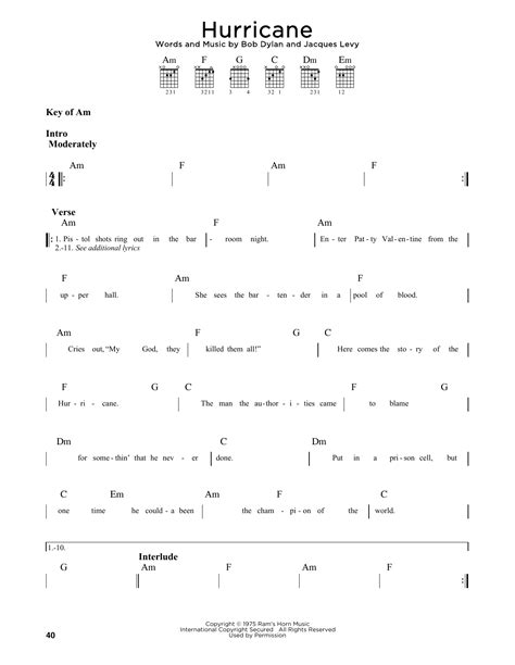 Hurricane by Bob Dylan - Guitar Lead Sheet - Guitar Instructor