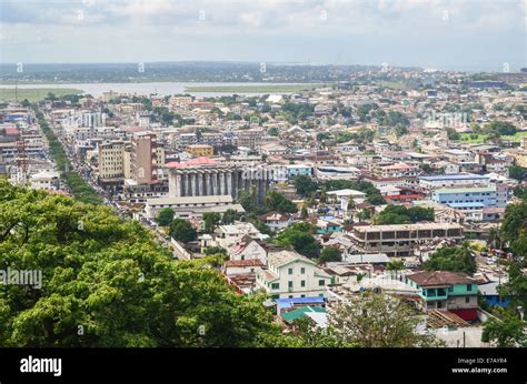 Aerial view of the city of Monrovia, Liberia, taken from the top of the ruins of Hotel Ducor ...