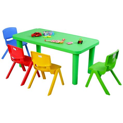 Costway Kids Plastic Table and 4 Chairs Set Colorful Play School Home Fun Furniture - Walmart ...