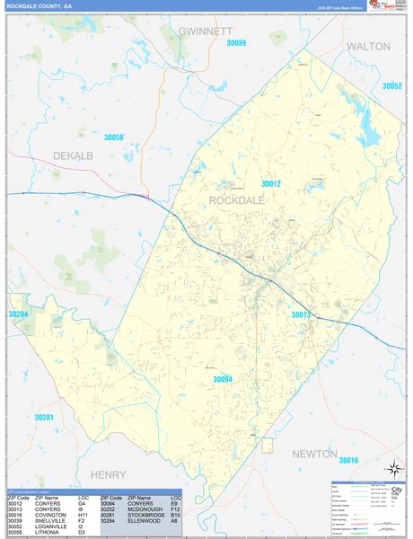 Rockdale County, GA Zip Code Wall Map Basic Style by MarketMAPS - MapSales