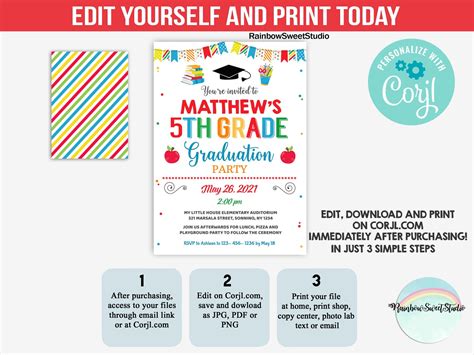 EDITABLE 5TH Grade Graduation Invitation Fifth Grade - Etsy