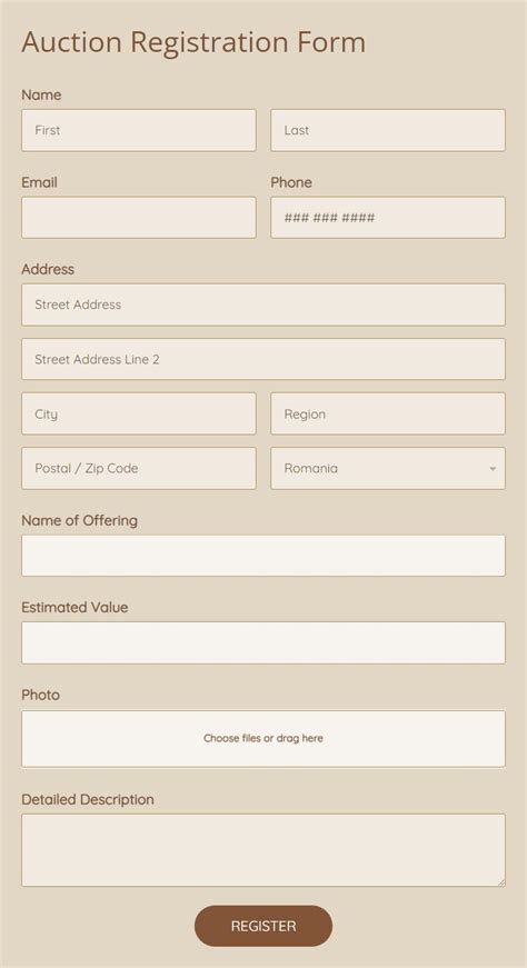 Auction Registration Form Template | 123FormBuilder