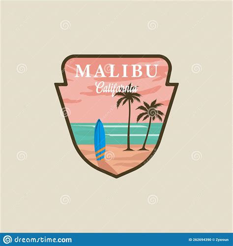 Malibu California Beach Vector Emblem Illustration Template Graphic Icon Design. Surf Travel ...