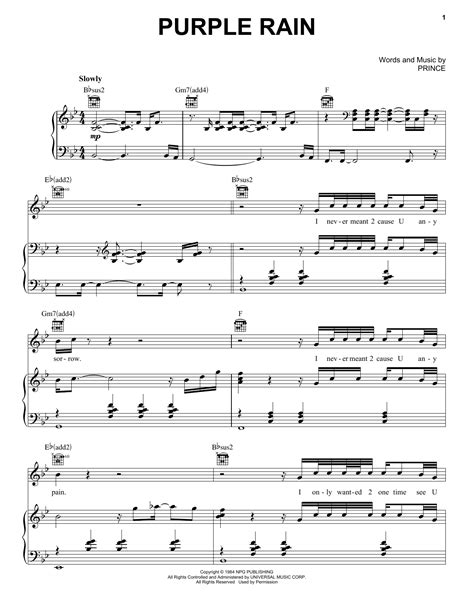 Prince "Purple Rain" Sheet Music Notes | Download Printable PDF Score 84342