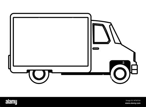 Delivery van with container vehicle cartoon in black and white Stock Vector Image & Art - Alamy