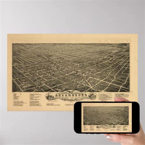 Vintage Pictorial Map of Greensboro NC (1891) Poster | Zazzle