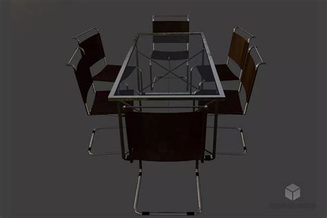 Modern Dining Table Glass With Cantilever Chair Free 3d Model - .Blend, .C4d, .Dae, .Fbx, .Max ...