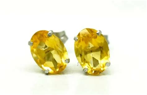 GENUINE 1.68 CTS YELLOW TOPAZ STUD EARRINGS 14k SOLID GOLD - Free ...
