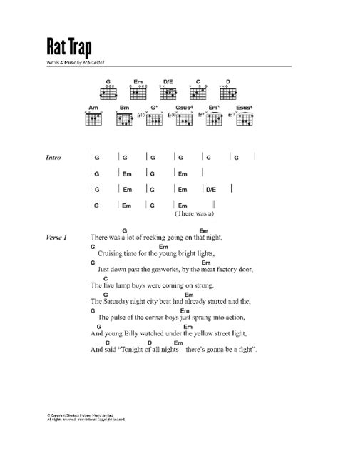 Rat Trap by The Boomtown Rats Sheet Music for Guitar Chords/Lyrics at Sheet Music Direct