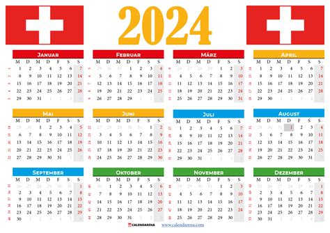 kalender 2024 zum ausdrucken schweiz - Calendarena - Medium