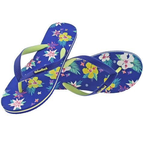 LADIES URBAN BEACH BAYFRONT BEACH BLUE FLORAL FLIP FLOPS TOE POST ...