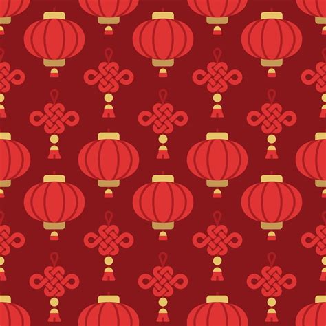 Seamless background of red Chinese lantern and knot ornament on dark ...