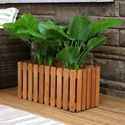 Sunnydaze Meranti Wood Picket Style Planter Box - Outdoor Wooden ...