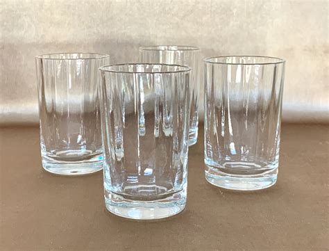 Vintage Optic Panel Juice Glasses, Hand Blown Crystal, 4 Oz Flat Base Tumbler, Minimalist ...