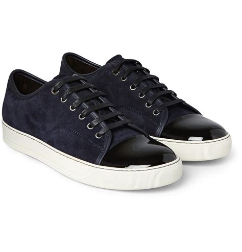 Lanvin Cap-toe Suede And Patent-leather Sneakers in Blue for Men | Lyst