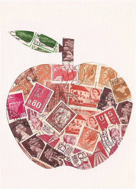 Postage stamp apple | Postage stamps collage, Postage stamps crafts, Stamp collage