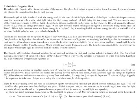 Solved Relativistic Doppler Shift The relativistic Doppler | Chegg.com