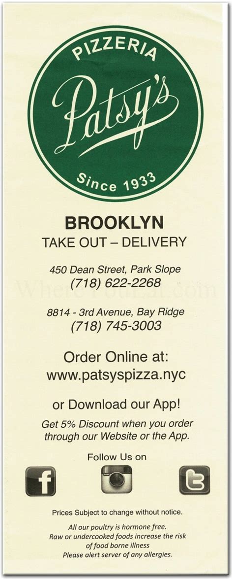 Patsy's Restaurant in Brooklyn / Official Menus & Photos